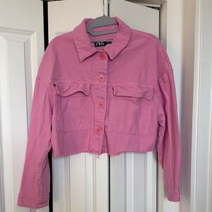 Zara cropped pink shacket (‘denim’ material) size M